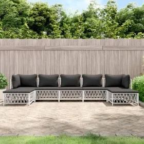 7-teiliges Gartenmöbel-Set und weiße Stahlkissen von vidaXL, Gartensets - Ref: Foro24-3186904, Preis: 420,64 €, Rabatt: %