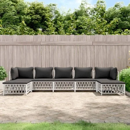 7-teiliges Gartenmöbel-Set und weiße Stahlkissen von vidaXL, Gartensets - Ref: Foro24-3186904, Preis: 420,43 €, Rabatt: %