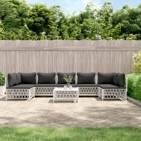 8-piece garden furniture set with cushions white steel by vidaXL, Garden sets - Ref: Foro24-3186916, Price: 529,98 €, Discoun...