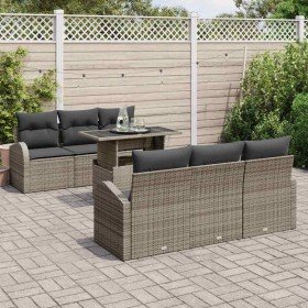 Conjunto de sofá de jardín con cojín 7 pcs Gris Poliratán