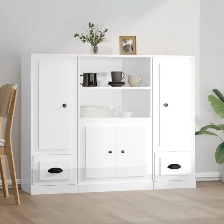 High wooden sideboard 3 pieces glossy white plywood by vidaXL, Sideboards - Ref: Foro24-3185313, Price: 223,20 €, Discount: %
