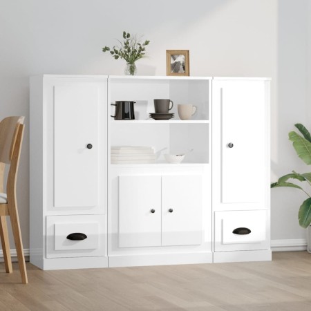 Hohes Holz-Sideboard, 3-teilig, glänzendes weißes Sperrholz von vidaXL, Sideboards - Ref: Foro24-3185313, Preis: 226,29 €, Ra...