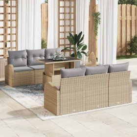 Conjunto de sofá de jardín con cojín 7 pcs Beige Poliratán en Conjuntos de jardín | Comprar online en Foro24