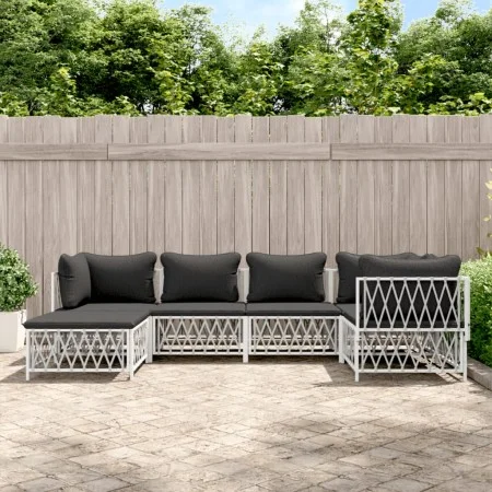 6-teiliges Gartenmöbel-Set mit Kissen aus weißem Stahl von vidaXL, Gartensets - Ref: Foro24-3186892, Preis: 370,64 €, Rabatt: %