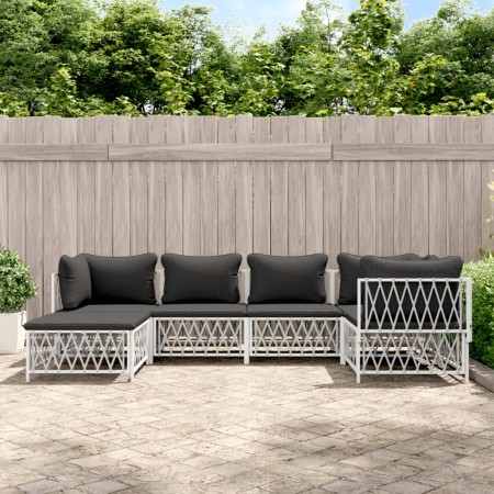6-teiliges Gartenmöbel-Set mit Kissen aus weißem Stahl von vidaXL, Gartensets - Ref: Foro24-3186892, Preis: 376,12 €, Rabatt: %