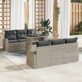 Conjunto de sofá de jardín con cojín 7 pcs Gris claro Poliratán