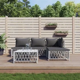 5-teiliges Gartenmöbel-Set und weiße Stahlkissen von vidaXL, Gartensets - Ref: Foro24-3186854, Preis: 286,53 €, Rabatt: %