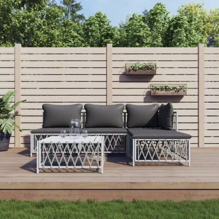 5-teiliges Gartenmöbel-Set und weiße Stahlkissen von vidaXL, Gartensets - Ref: Foro24-3186854, Preis: 289,88 €, Rabatt: %