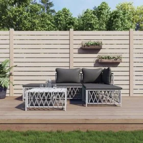 5-teiliges Gartenmöbel-Set und Kissen aus weißem Stahl von vidaXL, Gartensets - Ref: Foro24-3186850, Preis: 250,82 €, Rabatt: %