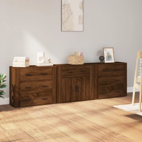 Sideboards 3 pieces plywood brown oak by vidaXL, Sideboards - Ref: Foro24-3185430, Price: 251,30 €, Discount: %