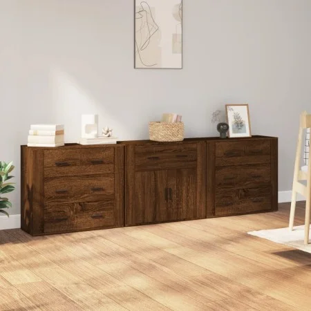 Sideboards 3 pieces plywood brown oak by vidaXL, Sideboards - Ref: Foro24-3185430, Price: 240,72 €, Discount: %