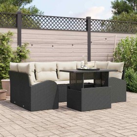 Conjunto de sofá de jardín con cojín 7 pcs Negro Poliratán