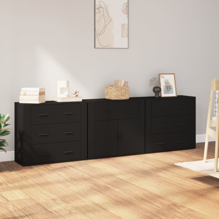 Aparadores 3 piezas madera contrachapada negro de vidaXL, Aparadores - Ref: Foro24-3185424, Precio: 276,05 €, Descuento: %