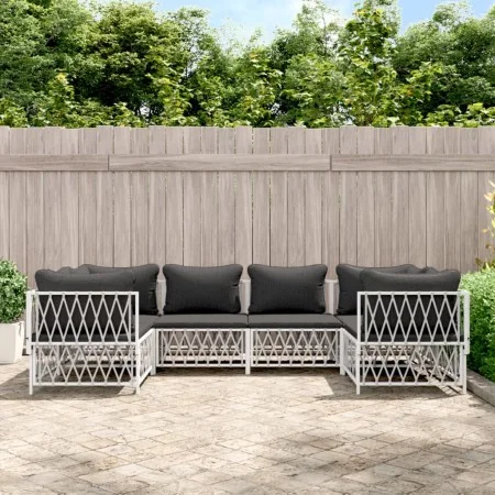Gartengarnitur 6-teilig mit weißen Stahlmöbeln und Kissen. von vidaXL, Gartensets - Ref: Foro24-3186918, Preis: 394,62 €, Rab...