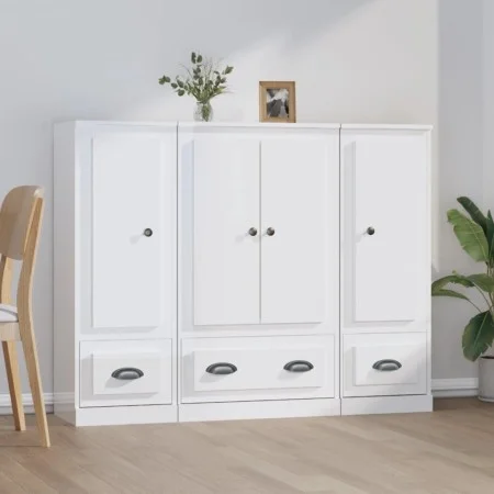 Hohes Holz-Sideboard, 3-teilig, glänzendes weißes Sperrholz von vidaXL, Sideboards - Ref: Foro24-3185297, Preis: 220,41 €, Ra...