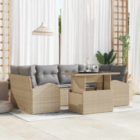 Conjunto de sofá de jardín con cojín 7 pcs Beige Poliratán