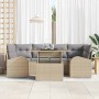Conjunto de sofá de jardín con cojín 7 pcs Beige Poliratán