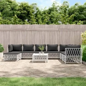 9-piece garden furniture set with cushions white steel by vidaXL, Garden sets - Ref: Foro24-3186914, Price: 555,62 €, Discoun...