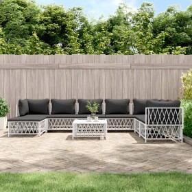Juego de muebles de jardín 9 piezas con cojines acero blanco de vidaXL, Conjuntos de jardín - Ref: Foro24-3186914, Precio: 56...