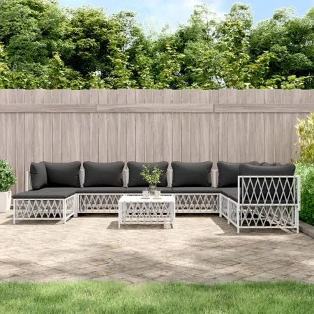 9-teiliges Gartenmöbel-Set mit Kissen aus weißem Stahl von vidaXL, Gartensets - Ref: Foro24-3186914, Preis: 554,83 €, Rabatt: %