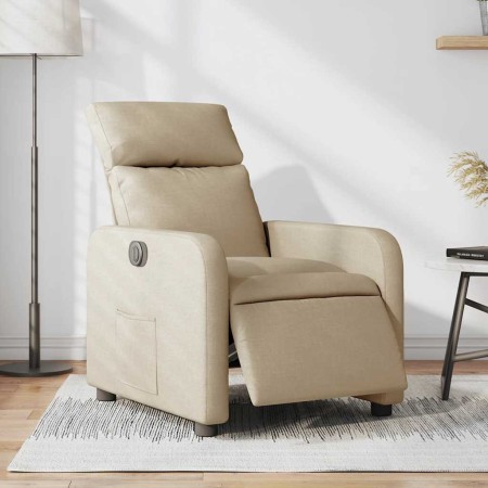 Sillón reclinable eléctrico de tela crema