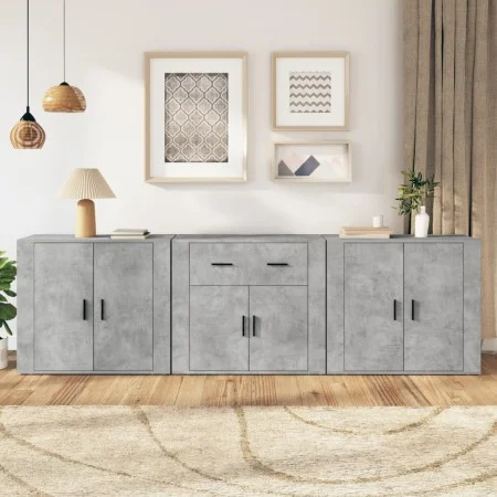 Aparadores 3 piezas madera contrachapada gris hormigón de vidaXL, Aparadores - Ref: Foro24-3185419, Precio: 257,17 €, Descuen...