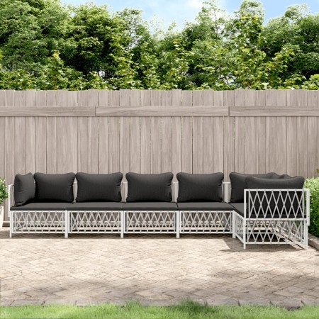 6-teiliges Gartenmöbel-Set mit Kissen aus weißem Stahl von vidaXL, Gartensets - Ref: Foro24-3186876, Preis: 411,74 €, Rabatt: %
