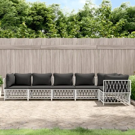 Juego de muebles de jardín 6 piezas con cojines acero blanco de vidaXL, Conjuntos de jardín - Ref: Foro24-3186876, Precio: 40...