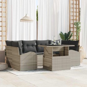 Conjunto de sofá de jardín con cojín 7 pcs Gris claro Poliratán