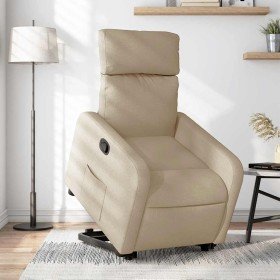 Sillón reclinable elevable de tela color crema en Sillones | Comprar online en Foro24