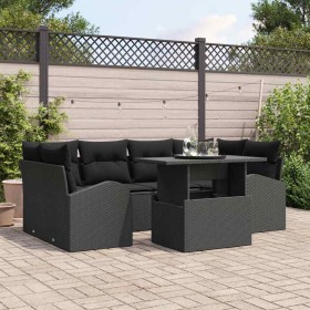 Conjunto de sofá de jardín con cojín 7 pcs Negro Poliratán