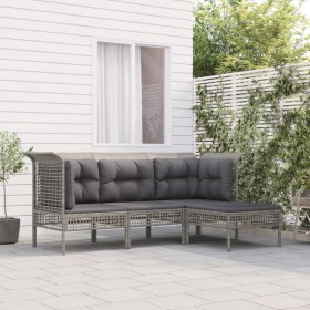 4-teiliges Gartenmöbel-Set und graue synthetische Rattankissen von vidaXL, Gartensets - Ref: Foro24-3187501, Preis: 227,26 €,...