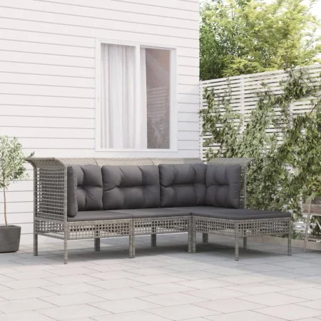 Set de muebles de jardín 4 pzas y cojines ratán sintético gris de vidaXL, Conjuntos de jardín - Ref: Foro24-3187501, Precio: ...