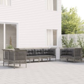 Set de muebles de jardín 8 pzas y cojines ratán sintético gris