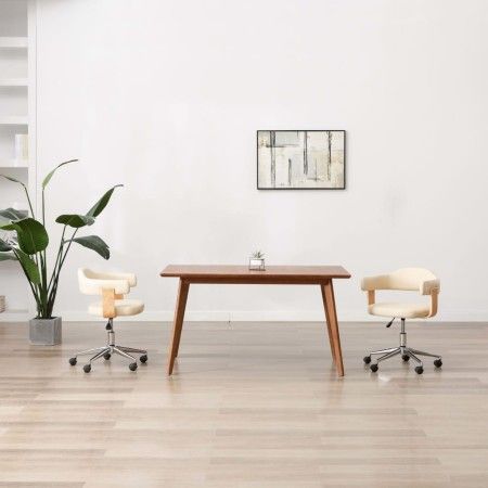 Drehbarer Esszimmerstuhl aus gebogenem Holz, cremefarbenes Kunstleder von vidaXL, Essstühle - Ref: Foro24-287417, Preis: 146,...