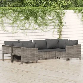 6-teiliges Gartenmöbel-Set und graue synthetische Rattankissen von vidaXL, Gartensets - Ref: Foro24-3187300, Preis: 475,07 €,...