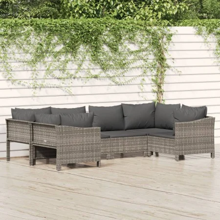 6-piece garden furniture set and gray synthetic rattan cushions by vidaXL, Garden sets - Ref: Foro24-3187300, Price: 484,40 €...