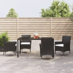 5-teiliges Gartenmöbel-Set mit schwarzen synthetischen Rattankissen von vidaXL, Gartensets - Ref: Foro24-3187318, Preis: 333,...