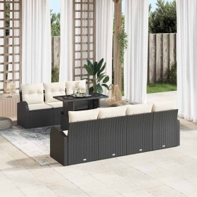 Conjunto de sofá de jardín con cojín 8 pcs Negro Poliratán