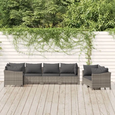 7-piece garden furniture set with gray synthetic rattan cushions by vidaXL, Garden sets - Ref: Foro24-3187288, Price: 592,16 ...