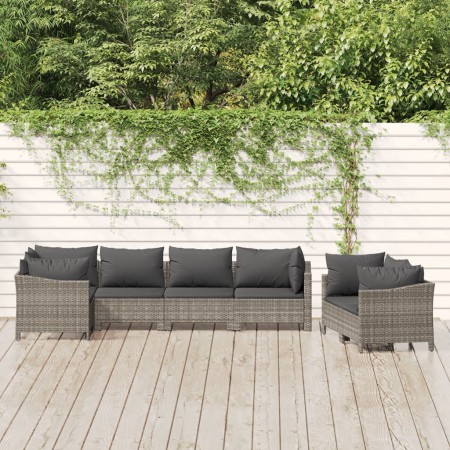 7-teiliges Gartenmöbel-Set und Kissen synthetisches Rattangrau von vidaXL, Gartensets - Ref: Foro24-3187288, Preis: 593,61 €,...