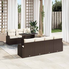 Conjunto de sofá de jardín con cojín 8 pcs Marrón Poliratán