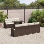 Conjunto de sofá de jardín con cojín 8 pcs Marrón Poliratán
