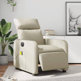 Sillón de masaje reclinable eléctrico cuero sintético crema Sillón de masaje reclinable eléctrico cuero sintético crema