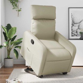 Sillón reclinable elevable cuero artificial color crema en Sillones | Comprar online en Foro24