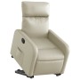 Sillón reclinable elevable eléctrico de cuero sintético crema