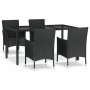 Set de muebles jardín 5 pzas con cojines ratán sintético negro