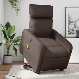 Sillón de masaje elevable eléctrico cuero sintético marrón