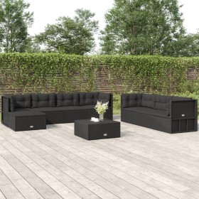 Set de muebles de jardín 8 pzas y cojines ratán sintético negro