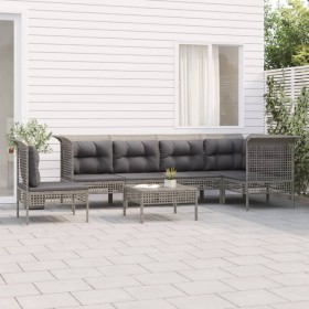 Set de muebles de jardín 7 pzas y cojines ratán sintético gris